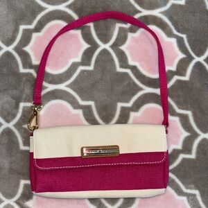 Tommy Hilfiger Pink & Cream Canvas Wristlet Preppy Mini Clutch NWOT